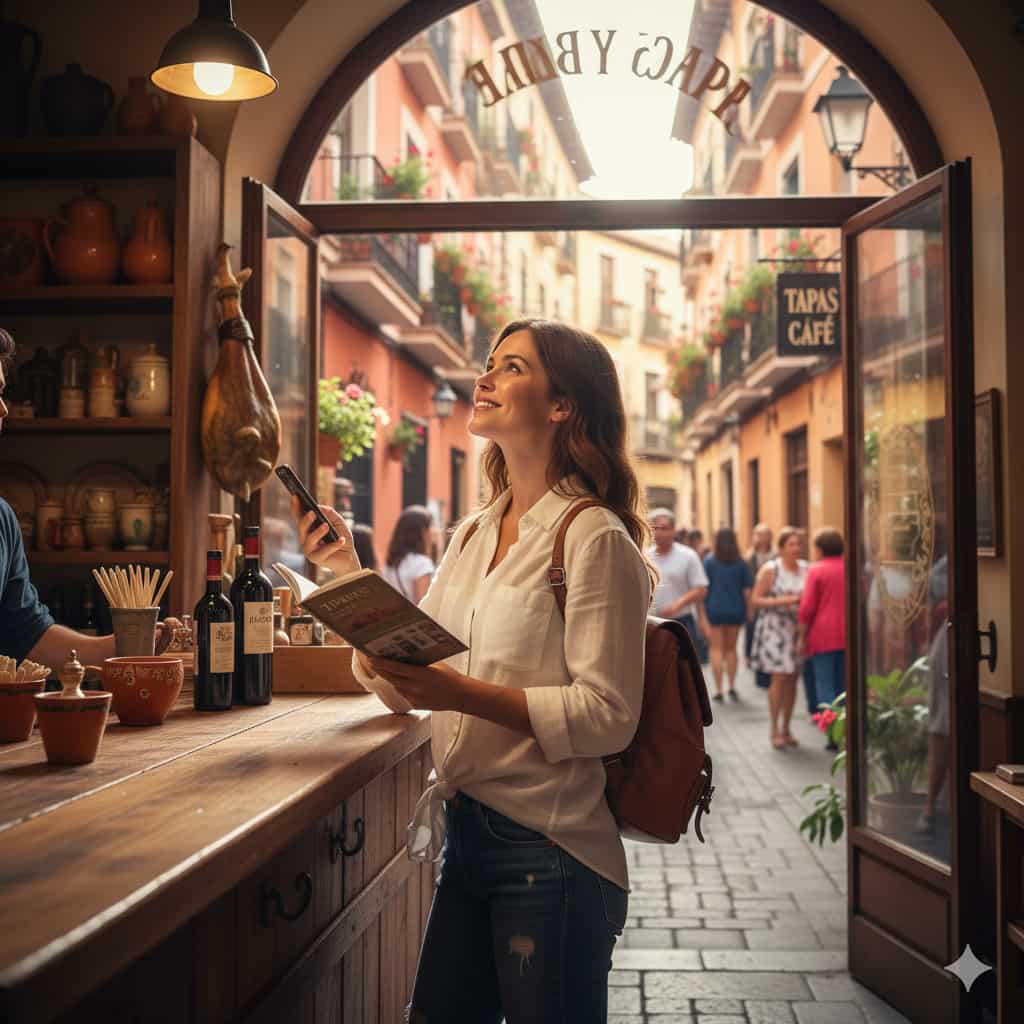 A lady holding a book and a remote and smiling